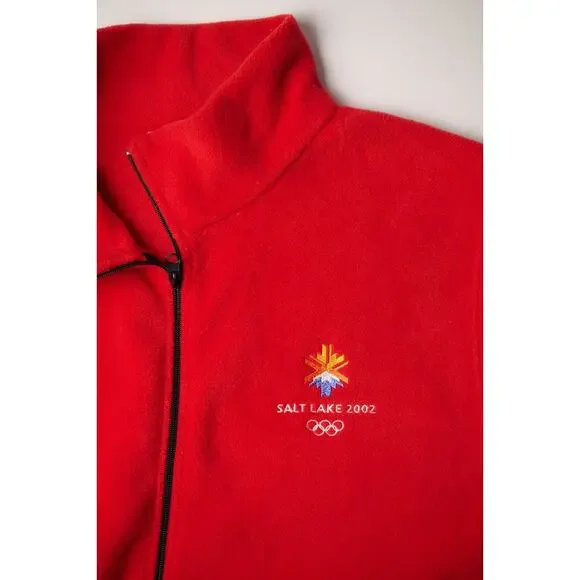 Vintage Salt Lake 2002 Olympics Full Zip Fleece Vest Men's XL Red Mock Neck NWT - Picture 6 of 10